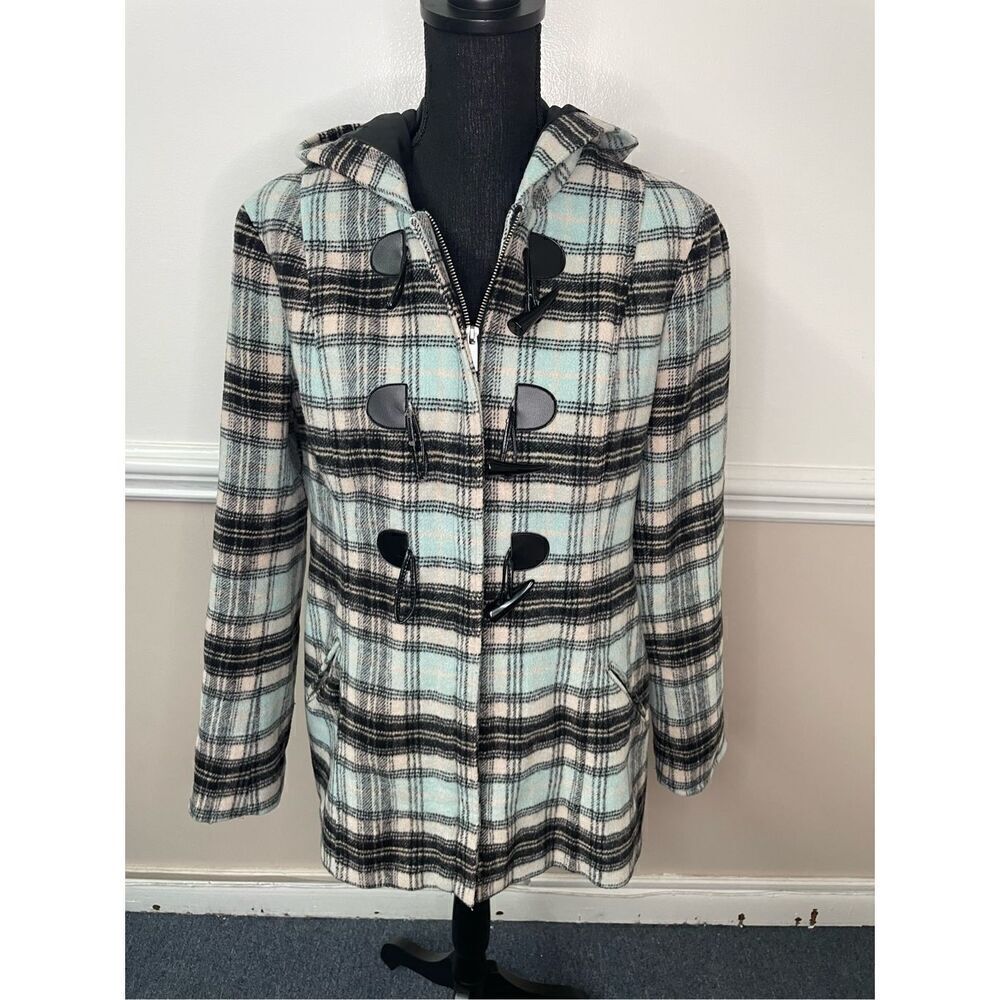 New York & Company Plaid Zip Up Peacoat Jacket Size Large